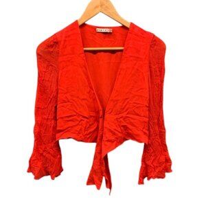 Alice + Olivia Silk Tie Front Top Women’s XS Red‎ Sheer Long Sleeve Hook Closure